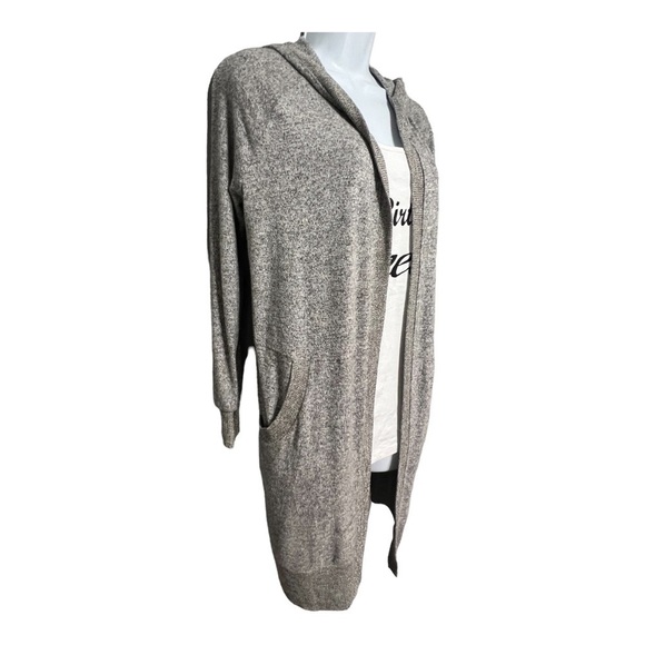 Silence + Noise Ribbed Hooded Cardigan Marled Gray Open Front Sweater XS - Picture 5 of 6